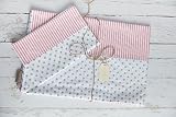 KraftKids Bettwäscheset graue Punkte auf Weiss und Streifen rosa 100 x 135 cm, Kissen 40 x 60 cm und 140 x 200 cm, Kissen 80 x 80 cm