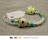 Baby SCHNULLERKETTE mit NAMEN | Schnullerhalter mit Wunschnamen – Mädchen & Jungen Motiv Bär in lemon grün - 3