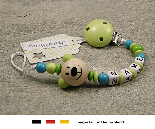 Baby SCHNULLERKETTE mit NAMEN | Schnullerhalter mit Wunschnamen – Mädchen & Jungen Motiv Bär in lemon grün - 3
