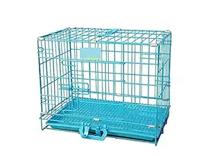 Dog Cage Double Door Heavy Duty Folding Metal Kennel for Small Dogs & Puppies & Cats & Hamster 2ft (Medium) (Blue)