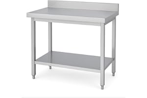 Arredo Chef Table en INOX avec dosseret pour Cuisine Professionnelle, Bar, hôtel, Restaurant, collectivité. (140 x 70 x h 95 cm)