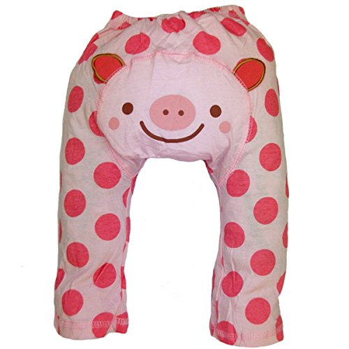 Baby and Toddler girls Cool Cotton Leggings by Dotty Fish , Pink Spotty Piglet design - 80cm/6-12 months