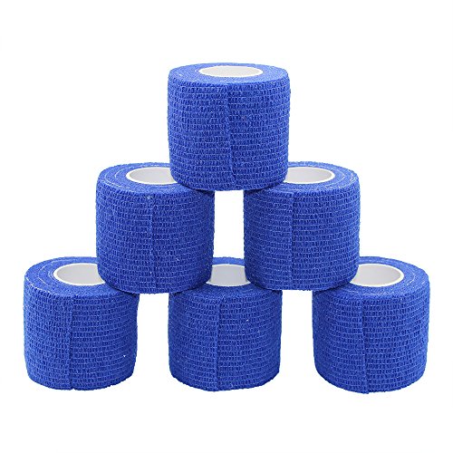 Fuluning Bandage cohésif Pansement adhésif Rouleau souple Bandage non-tissé cohésif Bande athlétique 5 cm Lot de 6 rouleaux de ruban adhésif Bleu foncé