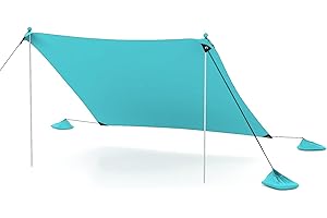 COSTWAY Namiot plażowy 230 x 200 cm, UPF 50+, namiot słoneczny z kotwami do piasku, workami na piasek i 2 drążkami podporowymi, przenośna ochrona przed słońcem, dach przeciwsłoneczny na plażę