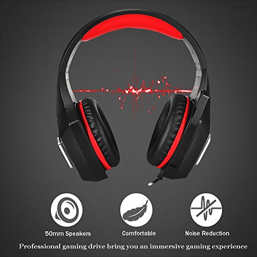 Swenter Gaming Headset fÃ¼r PS4, 3.5mm Surround Sound Kabelgebundenes Headset mit Mikrofon, Buntes LED-Licht, KopfhÃ¶rer fÃ¼r Laptop, Mac, Xbox One, Tablet, PC, Smartphone (Rot)