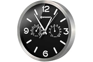 Bresser MyTime ND zegar sterowany radiowo, z bezgłośnym mechanizmem zegarowym, ramą ze stali nierdzewnej i wskaźnikiem temperatury i wilgotności powietrza, czarny, 250 x 250 mm