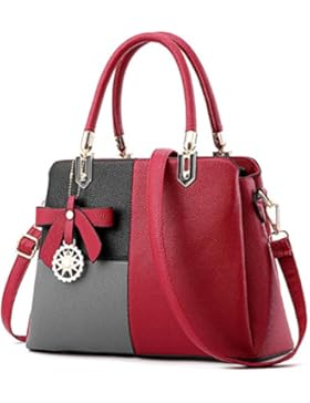 Frauen Mehrfarbenhandtasche Kunstleder Tasche Top Griff Tasche Umhängetasche Reißverschluss Handtaschen