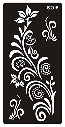 STENCILS TEMPLATES TATTOO Mehndi Stencill Henna Designs S206 - single use- suitable for Henna Tattoo Glitter Tattoo and Airbrush Tattoo