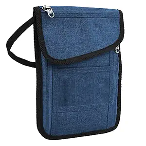 FATMUG Travel Neck Wallet - Polyester Pouch Bag For Men, Women, Boys & Girls-Unisex Sling Organizer-Navy Blue