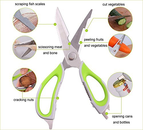 MSE Stainless Steel Multipurpose Kitchen Scissor - Also Nut Cracker & Bottle Opener (Light Green) RS.499 (67.00% Off) - Amazon
