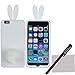 Produktbild xhorizon® Bunny Weiß Hase Flaum Schwanz + Weiß Silikon Weich Hülle Case für iPhone 6 Plus 5.5 Inch