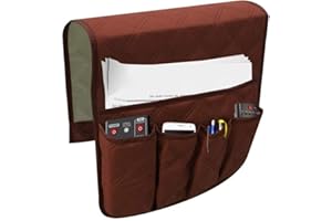 ausuky Organizador de reposabrazos grande con cinco bolsillos, para colgar en el sofá, bolsa de almacenamiento para control remoto de TV, color café
