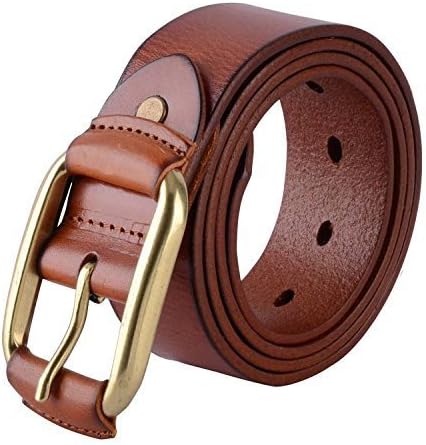 Canwelum Full Grain Mens Belt, Brown Leather Belts, Mens Leather Belt for Jeans with Copper Buckle 44 inches