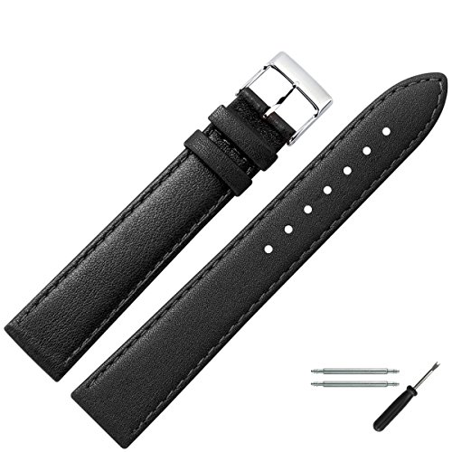 Uhrenarmband 26mm Leder schwarz, feines echtes Rindleder - Marburger Uhrband inkl. Federstege & Werkzeug - passend zu flachen Uhren - Marburger Uhrenarmbänder seit 1945 - schwarz / silber Uhrenarmband 26mm Leder schwarz, feines echtes Rindleder - Marburger Uhrband inkl. Federstege & Werkzeug - passend zu flachen Uhren - Marburger Uhrenarmbänder seit 1945 - schwarz / silber