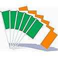 AhfuLife Irish Flags on Sticks for St. Patrick's Day Party Decoration, 100pcs Hand Held Ireland Small Flags for Euro World Cup Football Party Decorations