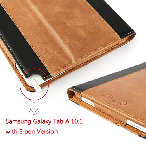 Samsung Galaxy Tab A 10.1 mit S Pen Fall, kvago Premium Echt Leder Schutzhülle mit Ständer Feature Big Card Slot Cash Inhaber Folio Flip Cover für Samsung Galaxy Tab A 25,7 cm 2016 sm-p580 P585 S Pen Version (Galaxy Tab A6 10.1) braun braun - 4