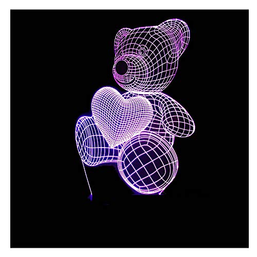 Ilusión óptica 3D Lámparas LED Luz nocturna, Interruptor de toque rápido de 7 colores, Regalo navideño de cumpleaños para niños y amigos,Tener amor corazon