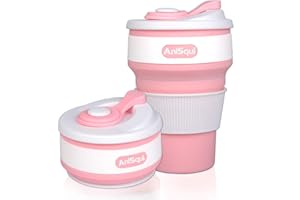 AniSqui Składany kubek do kawy silikonowy z pokrywkami (350 ml, bez BPA, ekologiczny kubek do kawy wielokrotnego użytku), przenośny kubek do kawy, składane kubki do kawy, składany, mieści się w