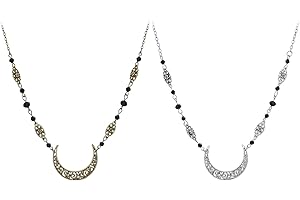 NYGGTYK Lot de 2 bandeaux en forme de croissant de lune - En cristal noir - Style rétro - Pour femme - Style médiéval - Bronze et argenté, 55+5cm(Länge), Alliage