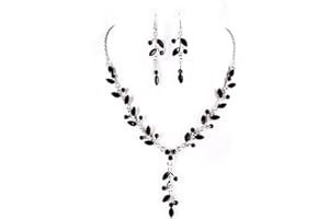 Jay Jewellery - Black Acrylic Crystal Leaf Necklace and Earrings Set