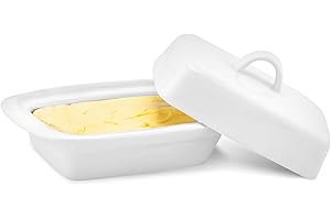 Besto Ceramic Butter Dish with Lid Large | White Butter Container for Countertop 17.5L X 9W X 11.5H (cm) | Ceramic Butter Dishes with Handle | Butter Storage Container for Refrigerator with Lid