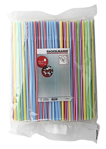 Fackelmann 54546 Trinkhalme Kräftige Farben Knickbar, Länge: 24 cm, 200 Stück