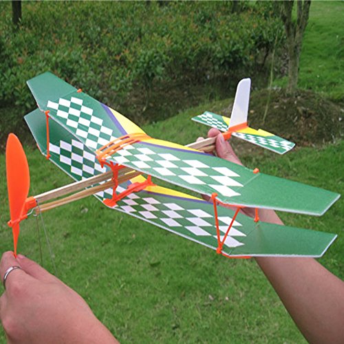 HuntGold DIY Plane Rubber Band Powered Biplane Aircraft Baby Kids Outdoor Assemble Toy Kit Random Colour
