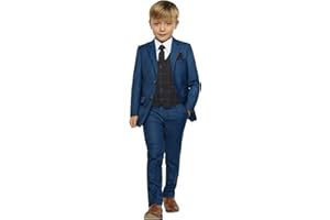 UMISS Jungen Jacke mit Zwei Knöpfen Karierte Weste Hose Formelles Hochzeits-Smoking-Set