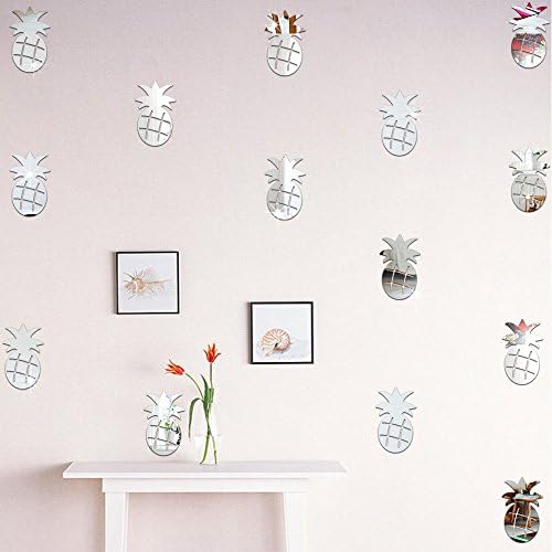 QTT Ins the Nordic Wind Children'S Room Bedroom Fruit Pineapple Decorative Mirror Wall Sticker Green No Smell Wall Surface, Silver