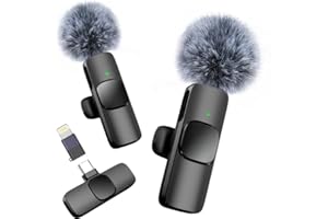 HANMER Wireless Lavalier Microphone for iPhone Android，2 Mini Lapel Microphones for Video Recording/LiveStream/YouTube/Online Meeting/TikTok (Grey)