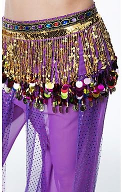 YYWUDAOQUN TT&amp;Dance Dresses Belly Dance Hip Scarves Women's Performance Chiffon Sequined Beading Sequin Belt Paillette Tassel Hip Scarf, one size