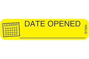 PHARMEX 1-672 Permanent Paper Label,"DATE OPENED", 1 9/16" x 3/8", Yellow (500 per Roll, 2 Rolls per Box)