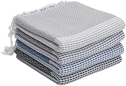 SET of 4 - New Season BRIGHTEST Diamond Weave Turkish Cotton Bath Beach Hammam Towel Peshtemal Blanket (Grey-Fume-Black-Navy)