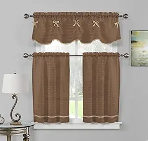 HOME MAISON - Carlee Sheer Kitchen Window Curtain Tier & Valance Set, 2 26 X 36 Inch | 1 52 X 14, Grey & White