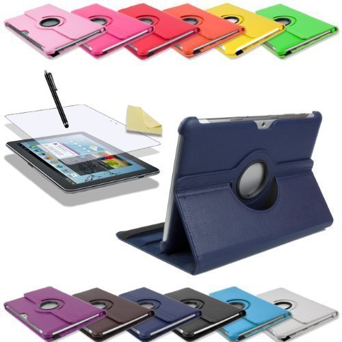 3in1 SET 360° Edle Schutztasche für Samsung Galaxy Tab 2 10.1 P5100 P5110 + Folie + Pen Tasche Etui Hülle (Dunkelblau)