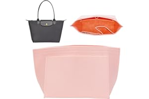 WADORN Purse Organizer Insert, Handbag Organizer Insert with Zipper Large Tote Inside Shaper Bag in Bag Inside Pocketbook Inserts Portable Felt Liner Interior Tidy Organizer, 13.5x18x23.5cm, Pink