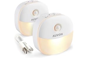 AUVON Night Light, USB Rechargeable LED Motion Sensor Light, Removable Magnetic Strip Stick-On Cupborad, Wardrobe, Closet, Kitchen, Stairs, Bedroom, Hallway (2 Pack,Warm White)