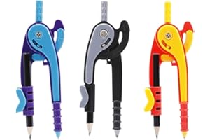 SURALIN Set di 3 Compasso Ergonomiche per l'apprendimento di Matematica e Geometria,Compasso Balaustrone Bussole con portapenne, Compas soscuola Elementares