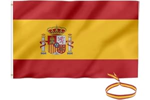 SE Pack Bandera España + Pulsera España de Regalo | 90 x 150 cm | Dos Ojales Metálicos para Interior y Exterior (1)