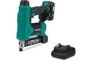VONROC Agrafeuse Cloueuse Sans Fil 20V - Batterie, 1000 Pièces d'Agrafes 20mm et 25mm, Chargeur Inclus - Taux Percussion 30 Clous/Agrafes par Minute - Design 2-en-1, LED intégrée, Percussion Réglable