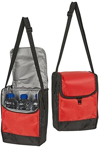 Red Small Bottle &amp; Can Cooler with Shoulder Strap - Ideal for Picnic, Beach, BBQ, Hiking &amp; Camping