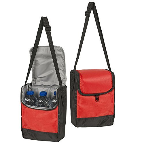 Red Small Bottle & Can Cooler with Shoulder Strap - Ideal for Picnic, Beach, BBQ, Hiking & Camping