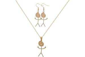 LALASTYLE Funny Doodle Necklace and Earring, Silver Smile Middle Finger Gesture Necklace, Personalized Middle Finger Hand Gesture Earring, Adjustable Smile Pendant Earring(Silver)