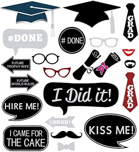 Jansroad Glitter Graduation Photo Booth Props - 24 Pcs 2017 Graduation Party Decorations Party Favors Attached to the Stick - Mortarboards Diplomas Ornaments