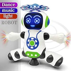 FunBlast Dancing Robot with Music, Robot for Kids with 3D Flashing Lights, 360 Degree Rotation Toy Robot for Kids -Plastic,Multi color,Pack of 1