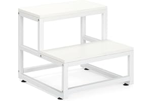 LIANTRAL 2 Step Wooden Step Stools for Adults Kids, Heavy Duty Stepping Stools Step Stools for High Beds, Non-Slip Bedside Foot Stool with 500 Lbs Capacity, Kitchen, Bed, RV Step, White