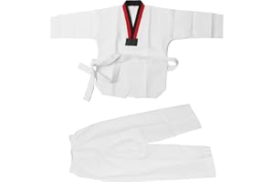 Saluaqui Premium Kids White Taekwondo Uniform - Andningsbar Bomull TKD -kostymer med Svart och Röd Krage för Karate & Judo träning och Tävlingar