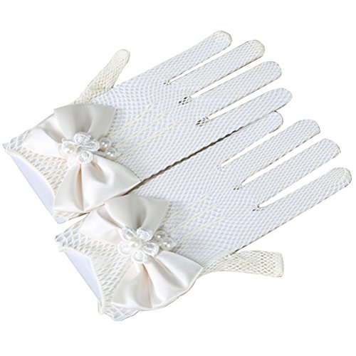 Tinksky Las muchachas flor guantes guantes de encaje blanco de novia p