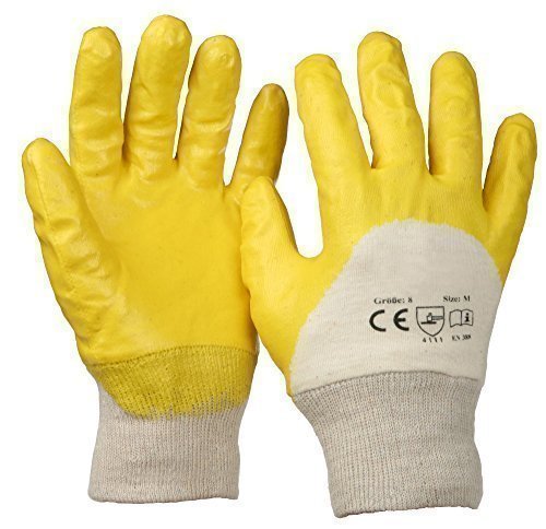 12 Paar Nitrilhandschuhe Gelb Gr. 10 XL mit Strickbund Nitril-Handschuhe Arbeitshandschuhe