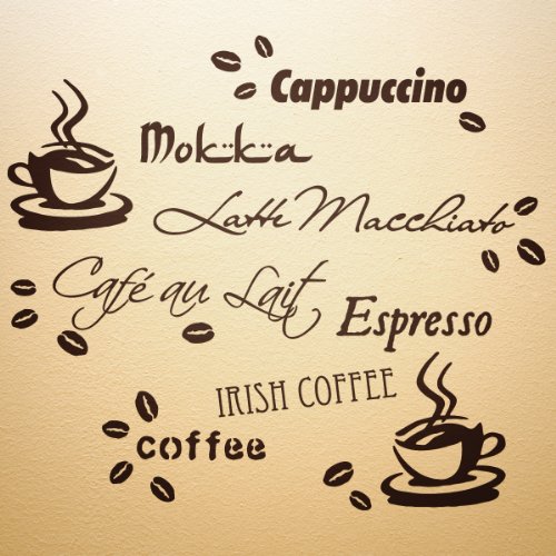 WANDfee® Wandtattoo Coffee 80cm x 70cm Cafe Kaffee Küche Spruch Sprüche Tassen Bohnen